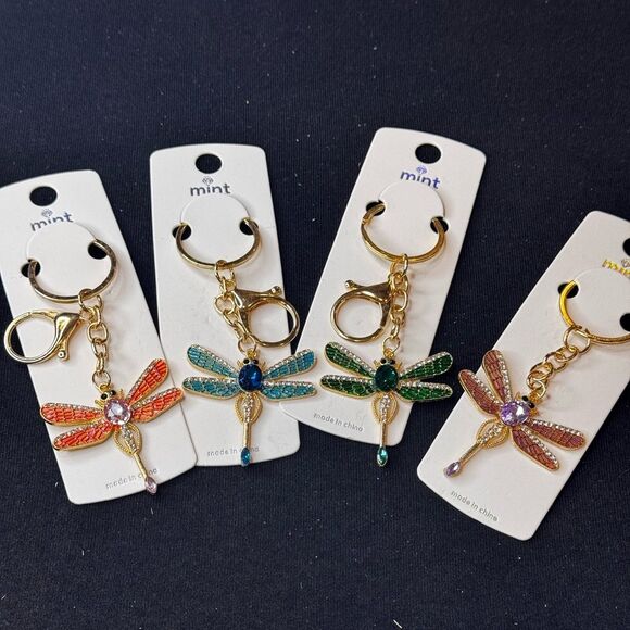Mint BAG CHARM Sparkly Dragonfly Blue Crystal Keychain/Purse Charm - Picture 3 of 14